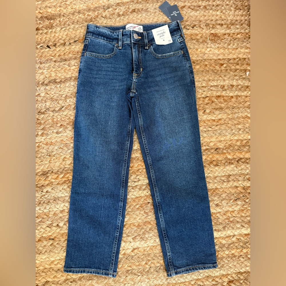 NEW Abercrombie Kids Girls 7/8 High Rise Straight Leg Dark Wash Jeans
